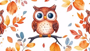 猫头鹰栖于秋叶环绕枝头