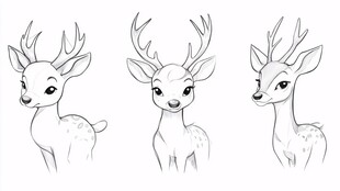 三只可爱小鹿的不同姿态