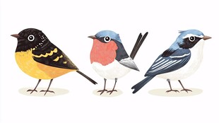 三只可爱小鸟插画