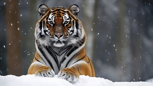 雪地中的威严老虎