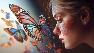 梦幻蝶影下的绝美面容