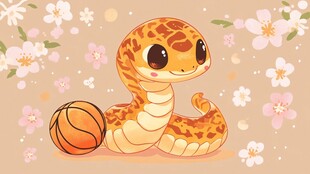 萌趣小蛇与篮球的温馨画面
