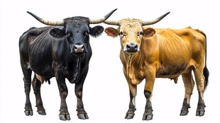 黑白黄牛并肩而立