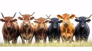 一排站立的多头颜色各异的牛