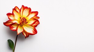 单朵红黄大丽花特写