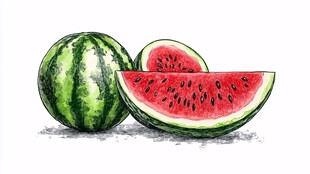 手绘西瓜 新鲜多汁的诱惑