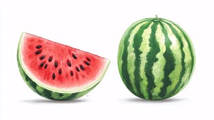 完整与切片的新鲜大西瓜