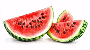 水彩画中鲜嫩多汁的西瓜