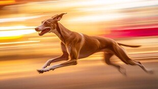 奔跑的灵缇犬展现矫健身姿