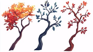 三棵多彩树木插画