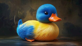 毛绒蓝黄小鸭子摆件