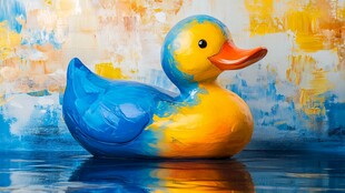 彩色涂鸦风橡皮鸭水中倒影