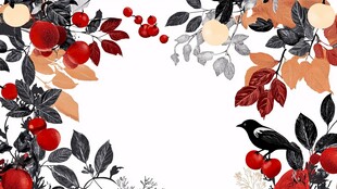 秋日花鸟果实装饰插画