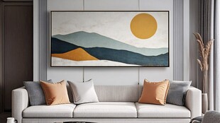 简约客厅中的抽象风景挂画