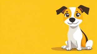 可爱小狗坐于明亮黄背景