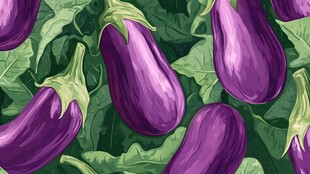 紫色茄子与绿叶图案背景