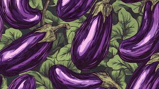 紫色茄子与绿叶图案设计
