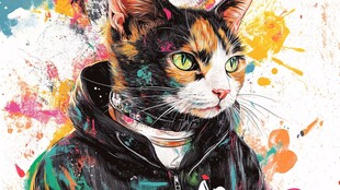 时尚涂鸦风三色猫插画