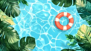 夏日泳池与绿植环绕场景