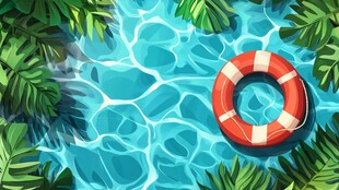 清凉泳池中的红色救生圈