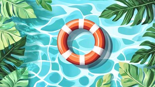 泳池中的救生圈与绿植