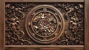 中式木雕牡丹纹饰精美