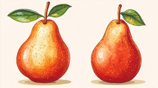 两个鲜艳饱满的手绘梨子