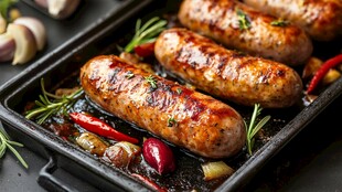 香烤香肠配蔬菜美味诱人