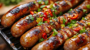 香烤香肠撒满多彩香料