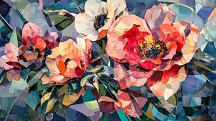 抽象多彩花卉艺术画作