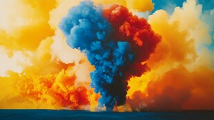 彩色烟云腾空而起