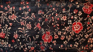 黑色底红花复古花卉织物
