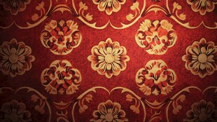 复古红底金色花卉图案背景