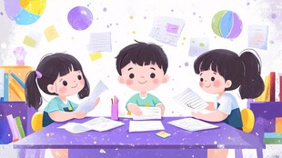 孩子们在桌前专注学习