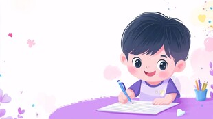 男孩专注书写美好瞬间