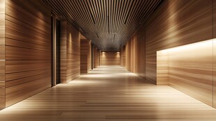 木质走廊的静谧现代空间