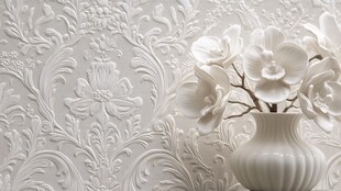 白色浮雕墙纸与素雅花瓶