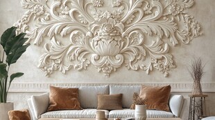 欧式雕花墙饰的客厅美学