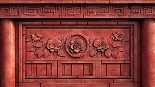 中式红墙雕花精美装饰