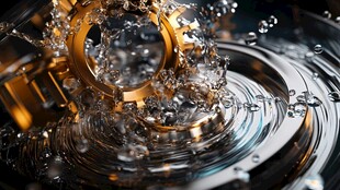 金色齿轮水花动感瞬间