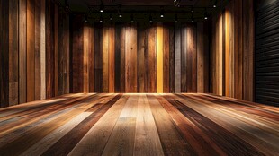 木质纹理的室内空间场景