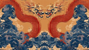 双龙戏云海国风祥瑞图