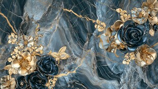 蓝金大理石花卉装饰图案