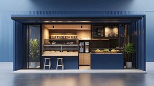 蓝色清新风街边咖啡店