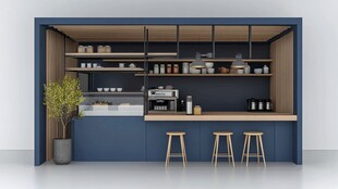 蓝色简约风咖啡吧台场景