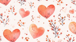 心形花卉水彩无缝图案