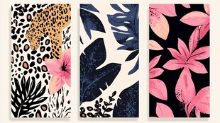热带风花卉豹纹图案设计
