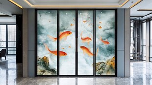 中式玄关九鱼图艺术装饰