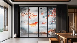 中式屏风锦鲤艺术空间
