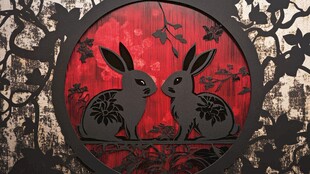 双兔相依中式风情图案